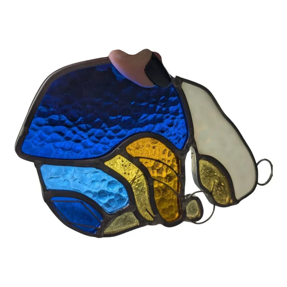 Vintage Leaded Stained Art Glass Virgin Mary & Baby Jesus w/Hanger 6